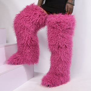mongolian thigh high fur boots for women in fuchsia 1 Alicefurs