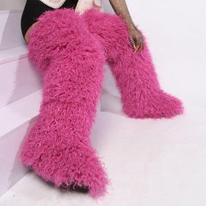 mongolian thigh high fur boots for women in fuchsia 3 Alicefurs