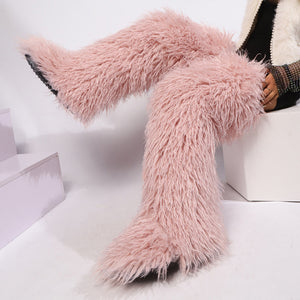 mongolian thigh high fur boots for women in light pink 1 Alicefurs