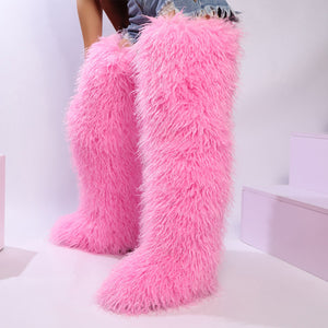 mongolian thigh high fur boots for women in pink 1 Alicefurs
