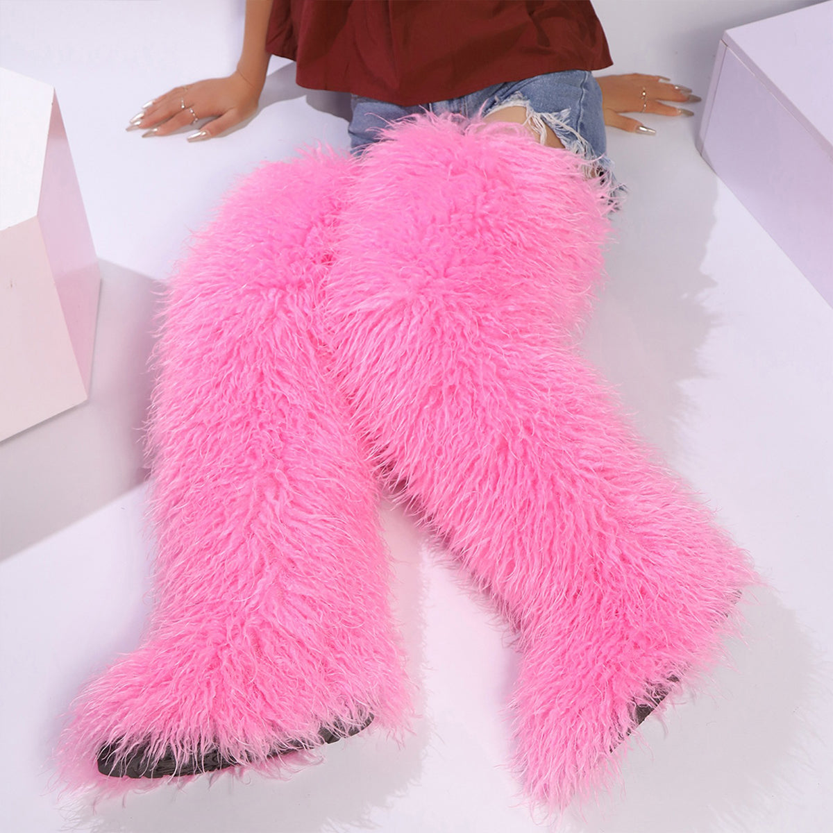 Mongolian Thigh High Fur Boots for Women