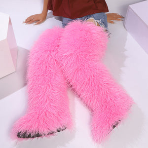 mongolian thigh high fur boots for women in pink Alicefurs