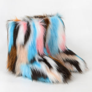 multicolor faux fur boots for women in blue brown Alicefurs
