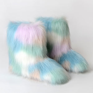 multicolor faux fur boots for women in blue green Alicefurs
