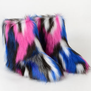 multicolor faux fur boots for women in blue pink Alicefurs