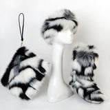 Multicolor Faux Fur Boots Headband Purse 3 Items Set for Women