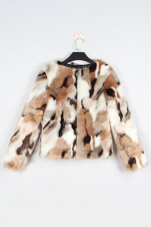 multicolor faux fur jacket womens brownish short fluffy coat 5 Alicefurs