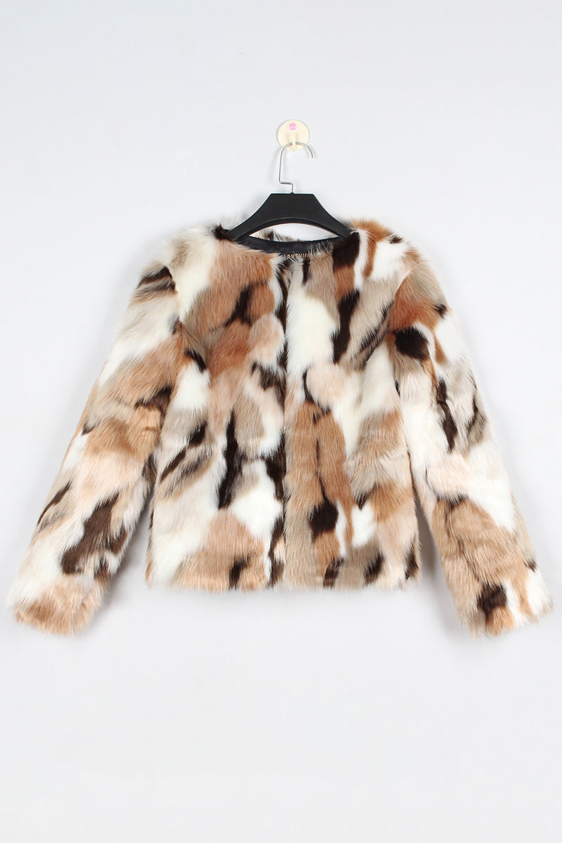 Multicolor Faux Fur Jacket Women's Brownish Short Fluffy Coat