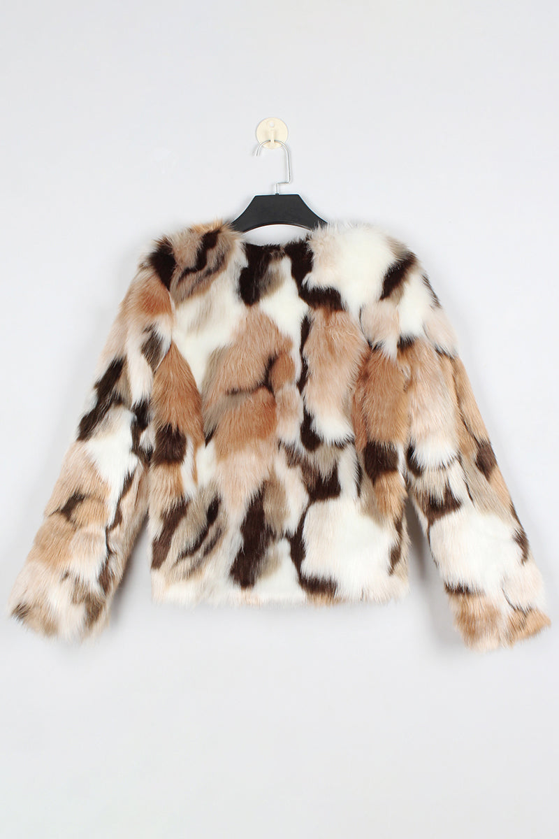 Multicolor Faux Fur Jacket Women's Brownish Short Fluffy Coat