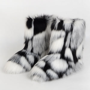 multicolor fluffy boots winter fur booties for women in black and white Alicefurs