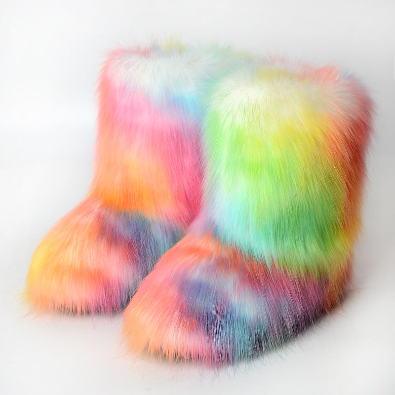 Multicolor Fluffy Boots Winter Fur Booties for Women