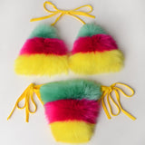 Multicolor Fur Bikinis Fuzzy Bathing Suits