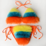 Multicolor Fur Bikinis Fuzzy Bathing Suits