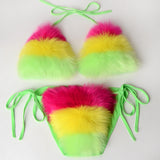 Multicolor Fur Bikinis Fuzzy Bathing Suits