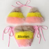 Multicolor Fur Bikinis Fuzzy Bathing Suits