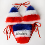 Multicolor Fur Bikinis Fuzzy Bathing Suits