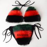 Multicolor Fur Bikinis Fuzzy Bathing Suits