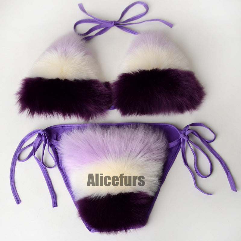 Multicolor Fur Bikinis Fuzzy Bathing Suits