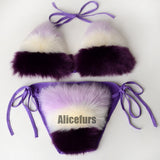 Multicolor Fur Bikinis Fuzzy Bathing Suits