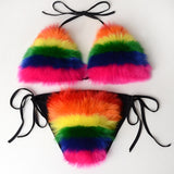 Multicolor Fur Bikinis Fuzzy Bathing Suits