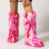 Multicolor Knee High Fur Boots for Women