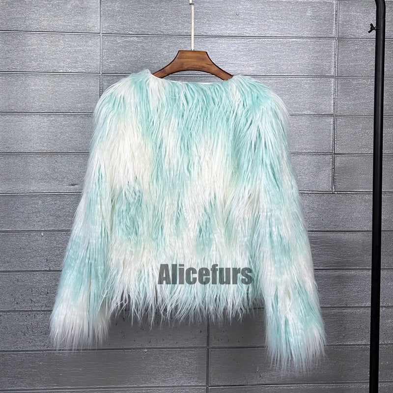 Multicolor Mongolian Fur Jacket Shaggy Short Coat for Women