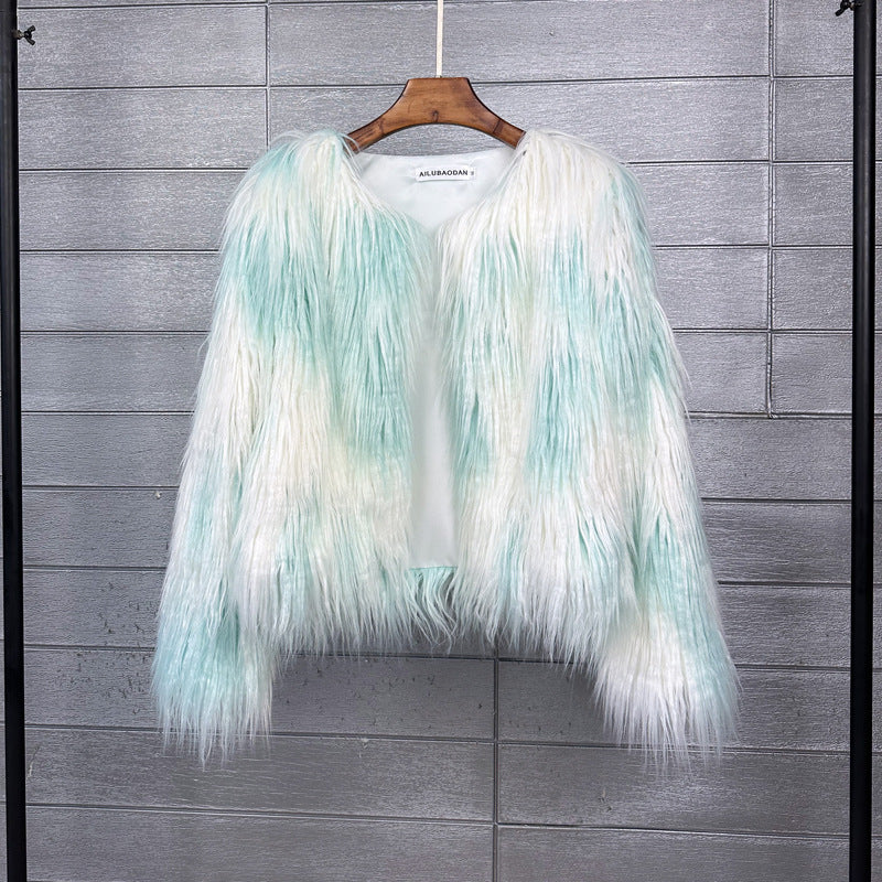 Multicolor Mongolian Fur Jacket Shaggy Short Coat for Women
