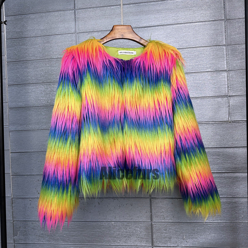 Multicolor Mongolian Fur Jacket Shaggy Short Coat for Women
