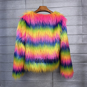 multicolor mongolian fur jacket shaggy short coat for women in rainbow color 2 Alicefurs