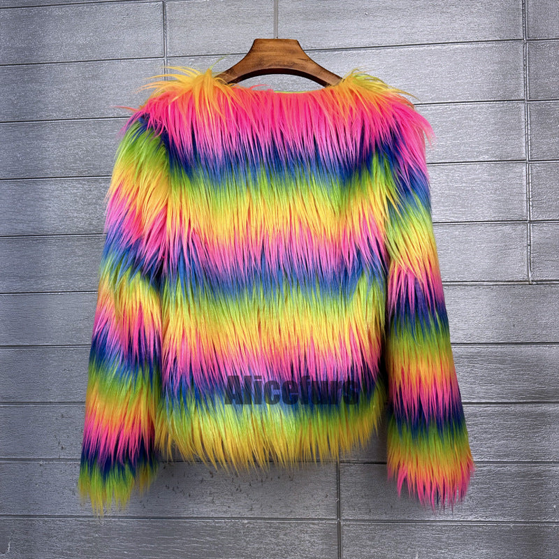 Multicolor Mongolian Fur Jacket Shaggy Short Coat for Women
