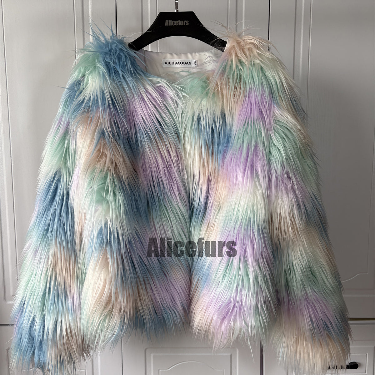 Multicolor Mongolian Fur Jacket Shaggy Short Coat for Women