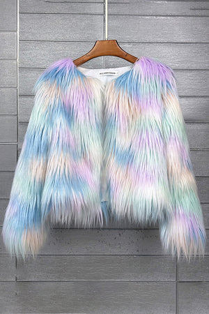 multicolor mongolian fur jacket shaggy short coat for women in unicorn color 8 Alicefurs