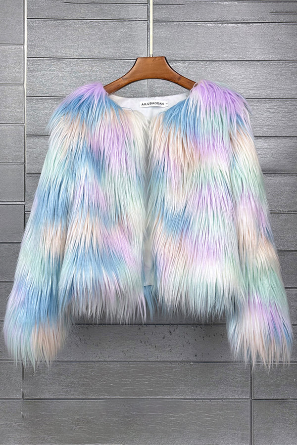 Multicolor Mongolian Fur Jacket Shaggy Short Coat for Women