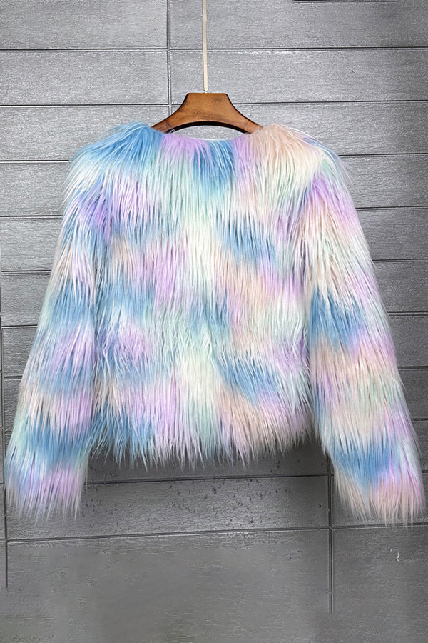Multicolor Mongolian Fur Jacket Shaggy Short Coat for Women