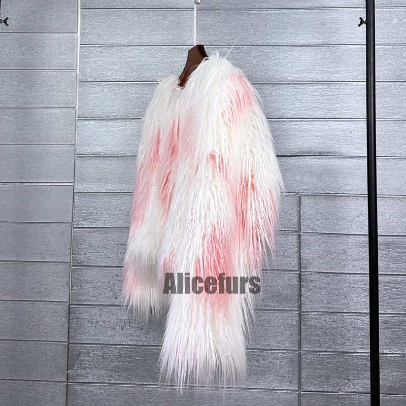 Multicolor Mongolian Fur Jacket Shaggy Short Coat for Women