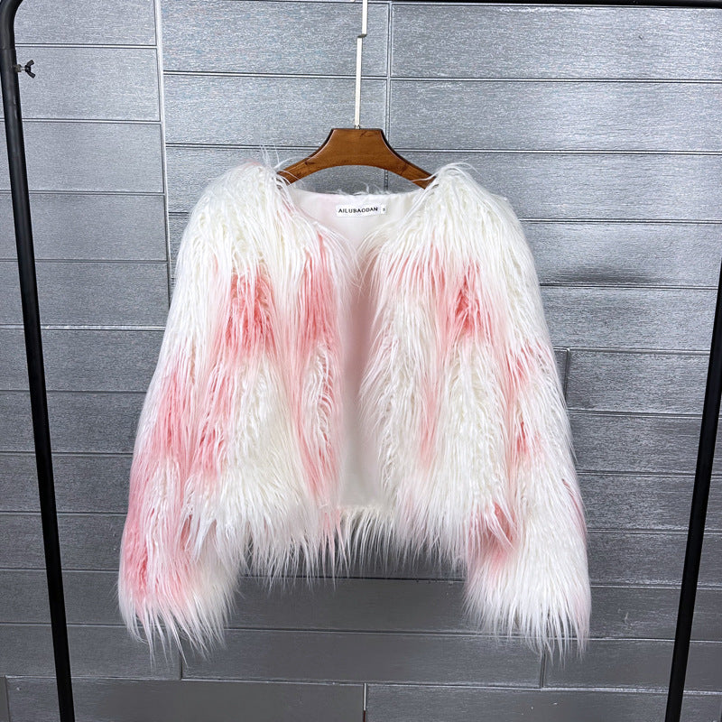 Multicolor Mongolian Fur Jacket Shaggy Short Coat for Women