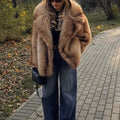Ombre Faux Fur Jacket Women's Short Fluffy Coat with Lapel Collar