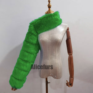 one arm fur sleeve for women in green Alicefurs