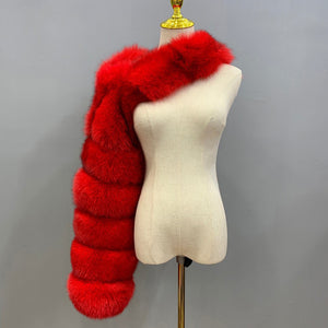 one sided fur sleeve for women in red Alicefurs