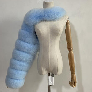 one sided fur sleeve for women in sky blue Alicefurs