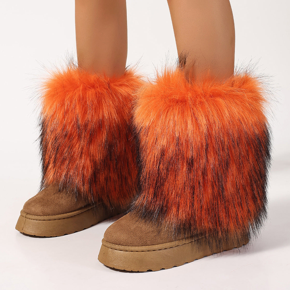 Bottes chauffantes pour les jambes en fausse fourrure mi-mollet