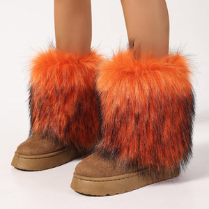 orange faux fur leg warmer boots in mid calf Alicefurs