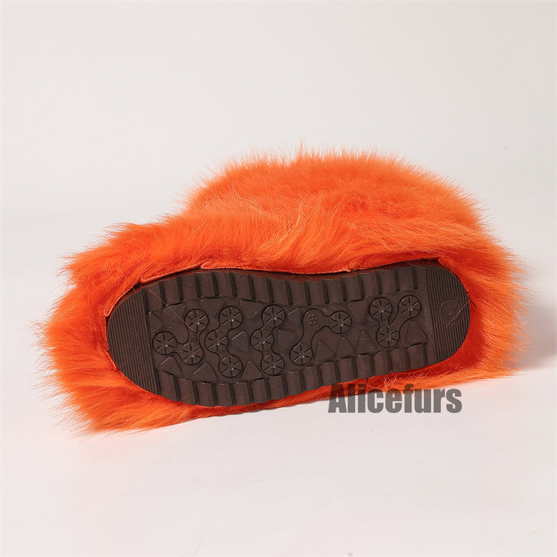 Bottes en fourrure orange à hauteur du genou pour femmes