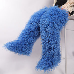 over the knee fur boots for women in blue Alicefurs