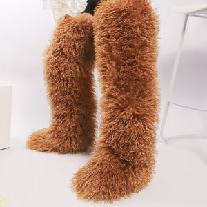 over the knee fur boots for women in brown Alicefurs