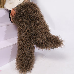 over the knee fur boots for women in chocolate brown 1 Alicefurs