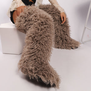 over the knee fur boots for women in coffee 1 Alicefurs