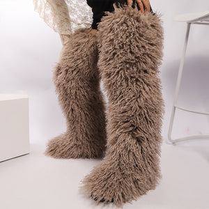 over the knee fur boots for women in coffee Alicefurs
