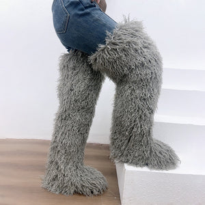 over the knee fur boots for women in grey Alicefurs