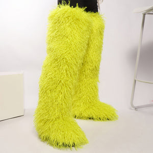 over the knee fur boots for women in neon green 1 Alicefurs